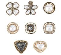 CRASPIRE 8 pz 8 stili Perla Lacci Delle Scarpe Ciondolo Perlina Scarpa Metallo Ferro Resina Vetro Plastica Bling Cuore Fiore Rotondo Quadrato Triangolo Lacci Delle Scarpe Gioielli Clip Decorazione