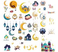 CRASPIRE 8 Stili Eid Mubarak Adesivi da Parete Luna Ramadan Decalcomanie da Muro Lampada Araba PVC Impermeabile Autoadesivo Finestra Cling Peel And Stick per Eid al-Fitr Festival Party Decorazione