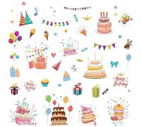 CRASPIRE 8 Stili Torta di Buon Compleanno Adesivi Da Parete Decalcomanie Palloncino Finestra In PVC Impermeabile Vinile Autoadesivo Cling Peel And Stick per Feste Dormitorio Camera Da Letto Soggiorno