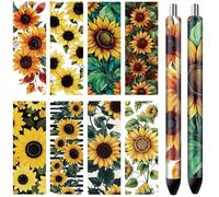 CRASPIRE 80 pz 8 Stili Sfusi Girasole Penna Avvolgente Adesivo Impermeabile Foglia Fiore Giallo Floreale Carta Autoadesiva Patinata Stampa HD per Personalizzato Fai da Te Matita Penna A Sfera