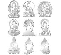 CRASPIRE 9 pz 9 Stili Adesivo Buddismo Decalcomanie Buddha Metallo Argento Impermeabile Autoadesivo Spirituale Decalcomania in Rilievo per Fai da Te Album di Ritagli Resina Artigianato