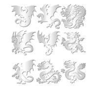 CRASPIRE 9 pz 9 Stili Drago Adesivo Draghi Decalcomania Argento Metallo Impermeabile Autoadesivo Vinile Animale Adesivi in Rilievo per Fai da Te Album di Ritagli Resina Artigianato