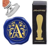 CRASPIRE Alfabeti Iniziali A Sigillo di Ceralacca Lettera Timbro Vintage Rimovibile Argento Ottone Sigillatura Teste 25 mm Rame con Manico in Legno per Matrimonio Buste Natalizie Inviti Carta Regalo