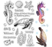 CRASPIRE Animali Marini Timbri Trasparenti Parola di Benedizione Tedesca Cavalluccio Marino Guscio di Tartaruga Stella Marina Riutilizzabile Timbro Postale Trasparente Sigilli in Silicone per Timbri