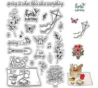 CRASPIRE Aquilone Timbri Trasparenti Farfalla Picnic Parole Primavera Fiori Pianta Riutilizzabili Retro Trasparente Sigilli in Silicone per Timbri Fai da Te Scrapbooking Forniture Goffratura Carta