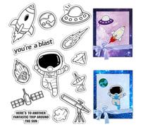 CRASPIRE Astronave Timbri Trasparenti in Gomma Astronauti Razzo Telescopio Spaziale Parola Timbro Postale Trasparente Sigilli in Silicone Timbro Album Fotografico Decorativo Fai da Te Scrapbooking