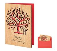 CRASPIRE Biglietto D'Auguri con Albero della Vita Buon Anniversario Biglietto D'Auguri in Legno Biglietto di Compleanno con Busta, Biglietto d'Amore in Legno Fatto A Mano per L'Anniversario di Lei