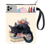 CRASPIRE Black Cat Book Protector Flower Book Covers Vintage Book Sleeve per Libri Tascabili Copertina per Libri In Tessuto Lavabile con Cerniera e Tasca Extra per Amanti Dei Libri Regali per Compagni