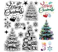 CRASPIRE Buon Albero di Natale Timbri in Gomma Trasparenti Natale Fiocco di Neve Stella Regalo Riutilizzabili Vintage Trasparente Timbri con Sigillo in Silicone per Vacanze Invernali Fai da Te