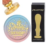 CRASPIRE Buon Compleanno Timbro Sigillo di Cera Stella 25mm Timbri di Ceralacca Manico in Palissandro retrò Testa in Ottone Rimovibile per Compleanno Inviti di Nozze Buste Confezione Regalo di Natale