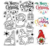 CRASPIRE Buon Natale Pupazzo di Neve Timbri In Gomma Trasparenti Gnomo Elfo Alce Riutilizzabili Vintage Trasparenti Timbri con Sigillo In Silicone per L'Inverno Regalo di Natale Fai Da Te Scrapbooking