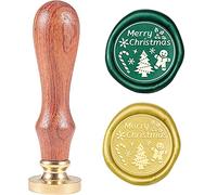 CRASPIRE Buon Natale Timbro Ceralacca Albero di Natale Fiocco di Neve Caramelle Omino di Pan di Zenzero Timbro Sigillo di Cera Testa in Ottone con Manico in Legno per Invito Natalizio Busta Biglietti