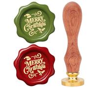 CRASPIRE Buon Natale Timbro Sigillo di Cera 25mm Testa Removibile in Ottone Vintage X'Mas Eve Timbro Sigillo di Ceralacca con Manico in Legno per Matrimonio Compleanno Buste di Natale Inviti