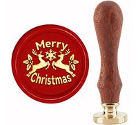 CRASPIRE Buon Natale Timbro Sigillo di Cera Alce Fiocco di Neve Timbri di Ceralacca Natale Agrifoglio 30mm Retro Vintage Testa di Timbro in Ottone Rimovibile con Manico in Legno per Invito A Nozze