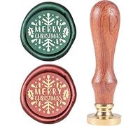 CRASPIRE Buon Natale Timbro Sigillo di Cera Fiocchi di Neve Vintage X'Mas Eve Testa in Ottone Manico in Legno Timbro Sigillo di Ceralacca Rimovibile 25mm per Buste Inviti di Nozze Pacchetti di Vino