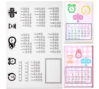 CRASPIRE Calendario Timbri Trasparenti Pianificatore Settimana Mese Timbro in Gomma Silicone Sigillo Timbri in Silicone Trasparente per Creazione di Carte di Journaling Fai da Te Scrapbooking Album