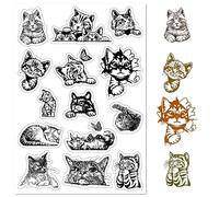 CRASPIRE Cat Clear Stamps Cartoon Animal Silicone Clear Stamp Seals Timbri in Silicone Trasparente per Biglietti di Compleanno di Natale Fare Fai da Te Scrapbooking Diario Album Fotografico