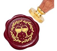 CRASPIRE Cheers Timbro Sigillo di Cera 25mm Bicchieri da Vino Rami D'Ulivo Stelle Timbri Ceralacca Manico in Palissandro retrò Testa in Ottone Rimovibile per Inviti di Nozze Buste Confezione Regalo
