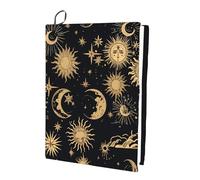 CRASPIRE Copertina Elasticizzata per Libri Sole Luna Stella Nero Lavabile Riutilizzabile Grande Protezione per Libri in Nylon Elastico per Quaderni Adatto per Libri con Copertina Rigida