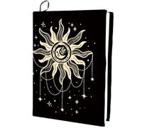 CRASPIRE Copertina Elasticizzata per Libri Sole Luna Stelle Piante Nero Lavabile Riutilizzabile Grande in Nylon Tessuto Elastico Regolabile Copertine per Libri Protettore 9.8x15.7 Pollice Avvolgi