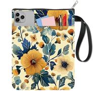 craspire Copertina per libri con motivo floreale, copertina gialla per libri tascabili, in tessuto lavabile, con chiusura lampo e tasca aggiuntiva per gli amanti dei libri