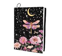 CRASPIRE Copertina per Libri Elastica A Forma di Libellula Motivo Fiore di Luna Lavabile e Riutilizzabile Grande Custodia in Nylon per Libri Protezione Elastica per Quaderni per Libri con Copertina