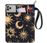 CRASPIRE Copertina per Libri Sun Moon Star - Custodia Protettiva per Libri Neri con Tasca Extra e Cerniera Lavabile per Gli Amanti dei Libri