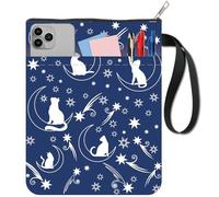 CRASPIRE Copertine per Libri Cat Book Protector Moon Book Sleeve Blu per Libri Tascabili Copertina per Libri in Tessuto Lavabile con Cerniera e Tasca Extra per Gli Amanti dei Libri Regali