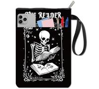 CRASPIRE Copertine per Libri con Scheletro Protezione per Libri Neri Custodia per Libri Gotica per Libri Tascabili Copertina per Libri in Tessuto Lavabile con Cerniera e Tasca Extra per Gli Amanti