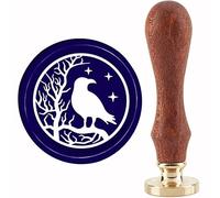 CRASPIRE Corvo Sigillo di Cera Timbro Ramo Ceralacca Francobolli 30mm Retro Vintage Rimovibile Testa di Timbro in Ottone con Manico in Legno per Inviti Carta Confezione Regalo