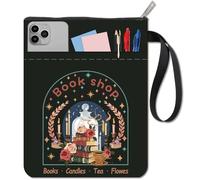 CRASPIRE Custodia a libro con fiori, custodia nera con stelle, proteggi libri, tasca in tessuto lavabile con cerniera e tasca aggiuntiva per gli amanti dei libri, regalo per compagni di classe