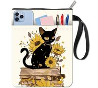 CRASPIRE Custodia per Libri A Forma di Gatto Nero con Cerniera e Tasca Extra per La Custodia Copertina Lavabile in Tessuto Giallo Girasole A Doppia Faccia per Quaderni con Copertina Rigida