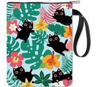 CRASPIRE Custodia per Libri con Gatto Nero Piante Tropicali Protezione per Libri Copertine per Libri Floreali per Libri Tascabili Copertina per Libri in Tessuto Lavabile con Cerniera e Tasca Extra