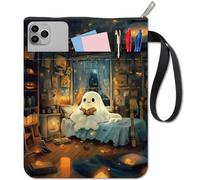 CRASPIRE Custodia per Libri Fantasma Copertina per Libri di Halloween in Tessuto Lavabile Impermeabile per Feste Quaderno A Tema Spettrale Tascabile con Cerniera e Tasca Extra per Libri di Testo