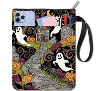 CRASPIRE Custodia per Libri Fantasma Zucca Protettore per Libri Copertine per Libri di Halloween per Libri in Brossura Copertina per Libri in Tessuto Lavabile con Cerniera e Tasca Extra sulla Manica