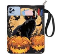 CRASPIRE Custodia per Libro con Gatto Nero Protezione per Libri con Zucca di Halloween Copertine per Libri in Brossura Copertina per Libri in Tessuto Lavabile con Cerniera e Tasca Extra sulla Manica
