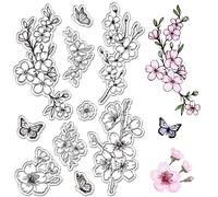 CRASPIRE Fiori di Ciliegio Timbri Trasparenti Fiori Sakura Giapponesi Farfalla Riutilizzabili Retro Trasparenti Sigilli per Timbri in Silicone per Scrapbooking Album Fotografico Decorativo per Diario