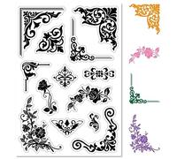 CRASPIRE Fiori Vintage Timbro in Gomma Trasparente Retro Svolazzi Ferro Trasparente Valle Orchidea Angolo Guarnizioni in Silicone Timbro per Creazione di Biglietti per Journaling