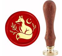 CRASPIRE Fox Lunar Wax Seal Stamps Rimovibili in Ottone Sealing Stamp Testine di Ricambio 30mm con Manico in Legno Vintage per Buste Lettera Inviti Biglietto Fai da Te Artigianato