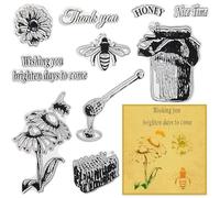 CRASPIRE Girasoli Margherita Ape Timbro in Gomma Trasparente Grazie Miele A Nido d'Ape Guarnizioni in Silicone Trasparenti Vintage Timbro retrò per Creazione di Cartoline Fai da Te Scrapbooking