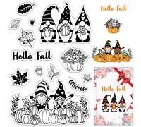 CRASPIRE Gnomo Autunno Zucca Timbri in Gomma Trasparente Foglia d'Acero Autunno Vintage Riutilizzabili Timbri in Silicone Trasparente Sigilli per Ringraziamento Fai da Te Scrapbooking Journaling Card