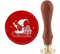 CRASPIRE Gnomo Natalizio Elfo Sigillo di Cera Timbro Babbo Natale Slitta Regalo Sigillo Timbro X'Mas Eve 30 mm / 1.18 Pollici Testa in Ottone Rimovibile Timbro Sigillante con Manico in Legno Inviti