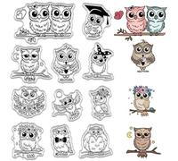 CRASPIRE Gufo Timbri Trasparenti Cartone Animato Animale Fiore Riutilizzabili Retro Trasparente Sigilli in Silicone per Timbri Fai da Te Scrapbooking Forniture per Diario Creazione di Carte Album