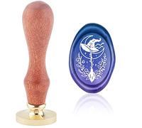 CRASPIRE Halloween Scopa Magica Timbro Sigillo di Cera Cappello da Strega Luna Stella Pianta Ovale Gotico Timbro Ceralacca Testa in Ottone con Manico in Legno Rimovibile per Biglietto D'Invito