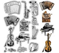 CRASPIRE Instruments Timbri Trasparenti Timbri in Gomma per Violino Vintage, Sfondo Riutilizzabile, Timbro Postale, Sigilli per Timbri in Silicone Trasparente per La Creazione di Carte di Journaling