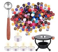CRASPIRE Kit di Sigilli di Cera da 8 Pezzo, più Caldo per Scaldare Strumento per Forno Perline con 100PCS Porta Cucchiaio in Metallo Candela di tè Bianco per Sciogliere I Bastoncini con Sigillo