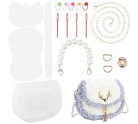 CRASPIRE Kit per Borse A Rete in Plastica Tela A Rete in Plastica Trasparente Perline Rotonde Perle Finte Estensore per Tracolla Spilli Aghi Fermagli Set per Borse A Tracolla all'Uncinetto Fatte