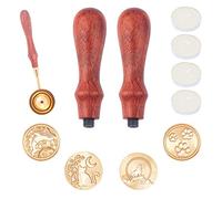 CRASPIRE Kit Timbro Sigillo di Cera 11PCS, Teste di Timbro Rimovibili con Sigillo di Cera 4PCS, Candele 4PCS, Cucchiaio di Fusione per Cera Sigillante, Manici in Legno 2PCS