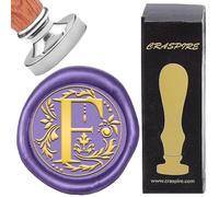 CRASPIRE Lettera F Timbro Sigillo di Cera Retro Alfabeto Iniziali Timbro Ceralacca Classico Vintage 26 Lettera AZ 25mm Rimovibile Color Argento Placcato Testa in Ottone Manico in Legno