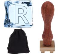 CRASPIRE Lettera R Timbro per Ghiaccio Personalizzato per Cubetti di Ghiaccio Testa Quadrata Vintage Rimovibile in Ottone con Manico in Legno e Custodia in Velluto Timbro Sigillante Iniziale